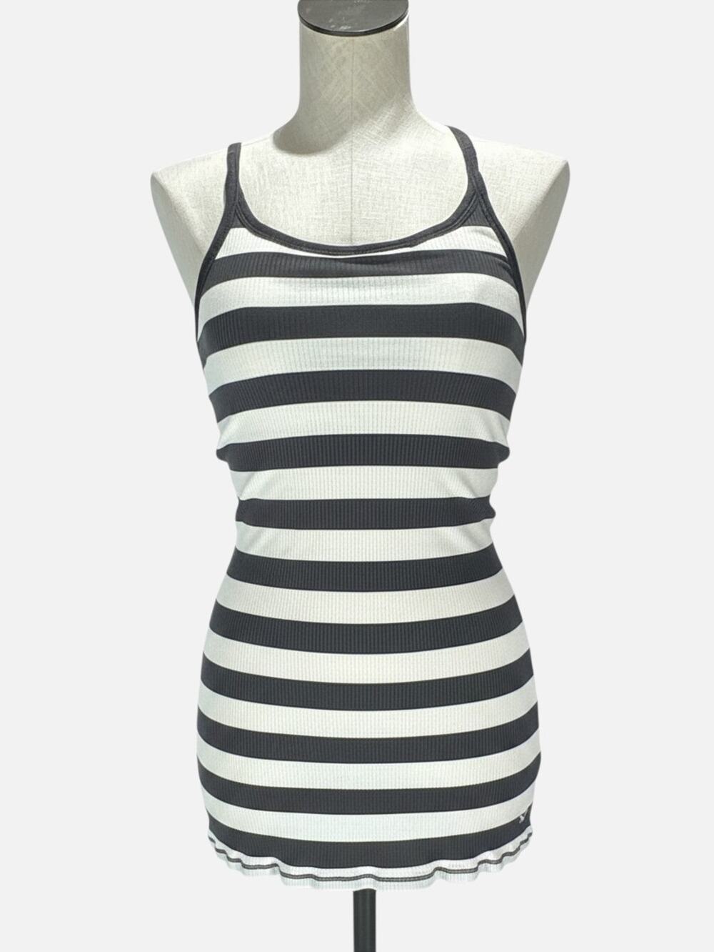 Vintage Y2K American Eagle Striped Tank Top L Gray White Ribbed 2000s Cami